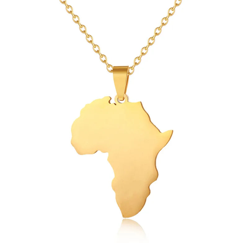 18k Gold Plated Stainless Steel Map African Necklace African Travel African Country Pendant Necklace