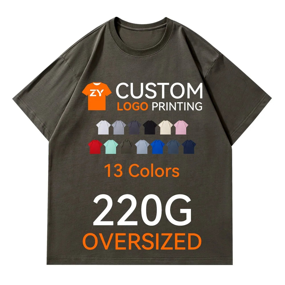 ZYtshirt 220gsm Custom LOGO Short Sleeve Puff Tees Crewneck Dtf t Shirt Embroidery Screen Printing Oversized Tshirt