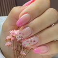 Wholesale Press on Nails Sets Medium Length Gradient Pink White Flower Luxury Almond Press on Nails Vendor