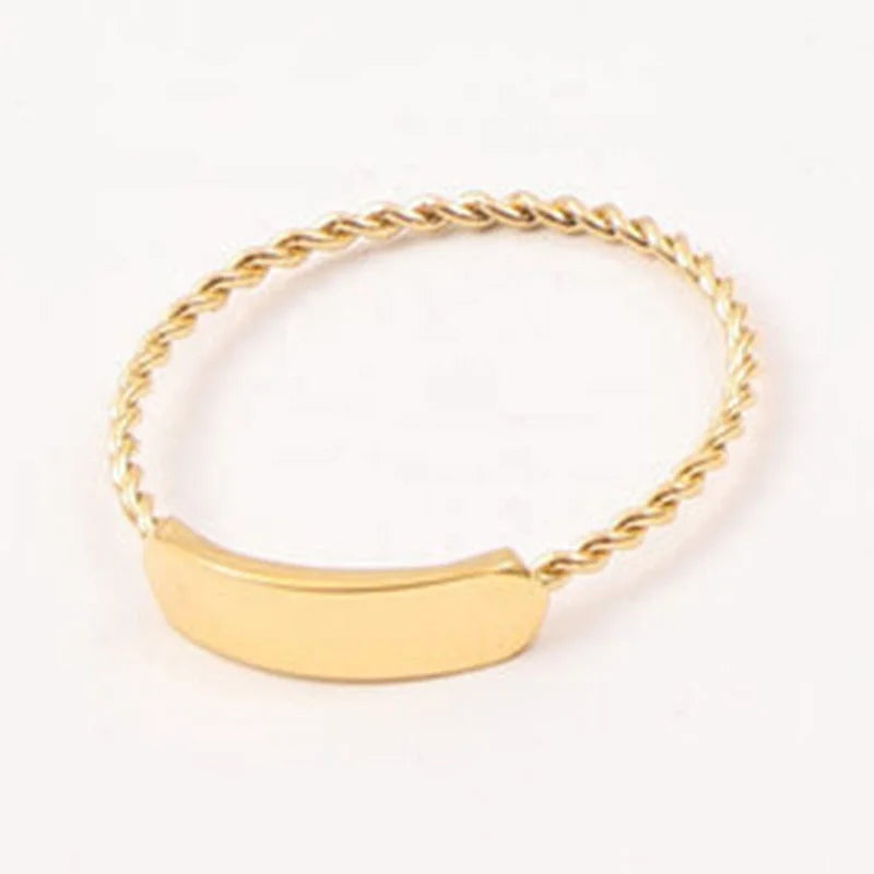 New Arrivals Women Trendy Simple High Quality 18k Gold Plated Stainless Steel Thin Twisted Rectangle Shape Ring