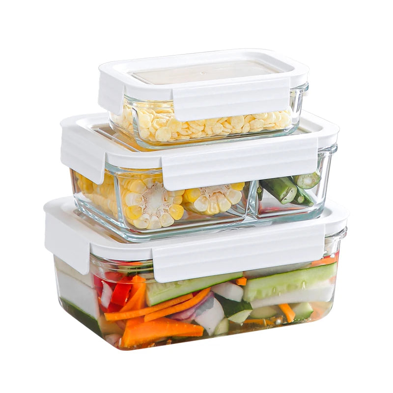 Glass Fridge Storage Containers Injection Molded Detachable Transparent BPA Free Dishwasher Safe for Fresh Food Preservation