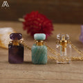 Mini Vial Necklace Small Rectangle Quartz Healing Crystals Gold Plated Vintage Stainless Steel Chain Pendant Wedding Party