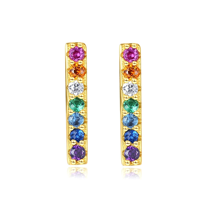 CZCITY Korean Style Rainbow Stud Earrings Small Cute Multi Color CZ Bar Earrings for Girls