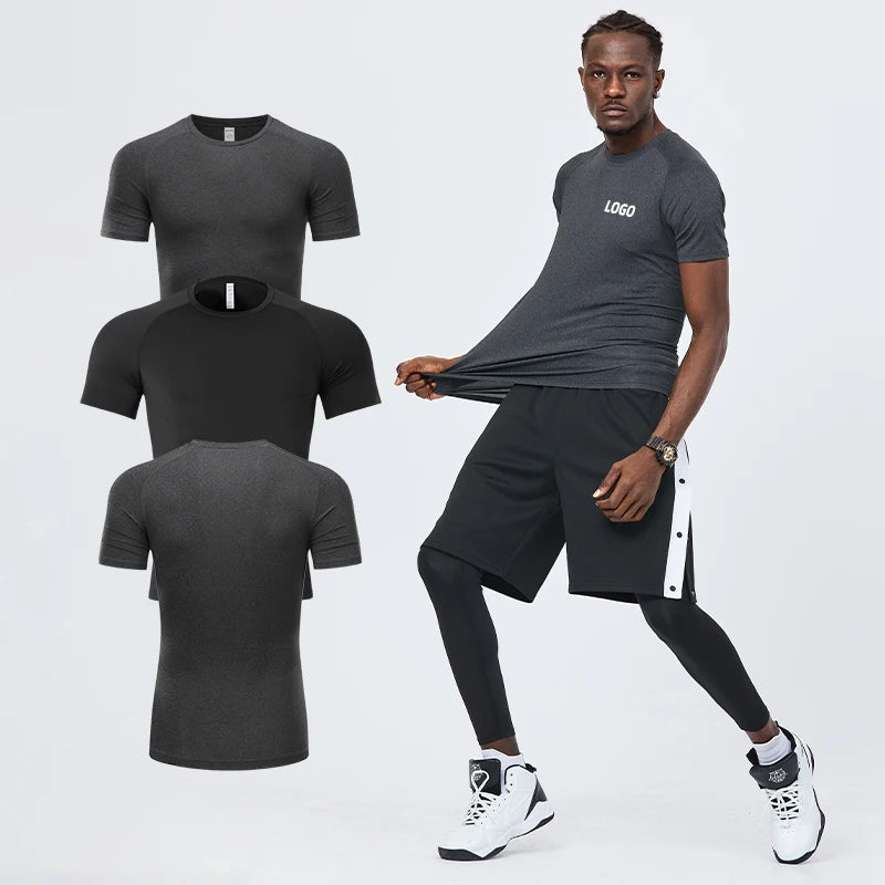New Men's Casual Fitness Running T-Shirt O-Neck Cotton Sport Shirts Gym Tops With Sporty Print Jersey Fabric