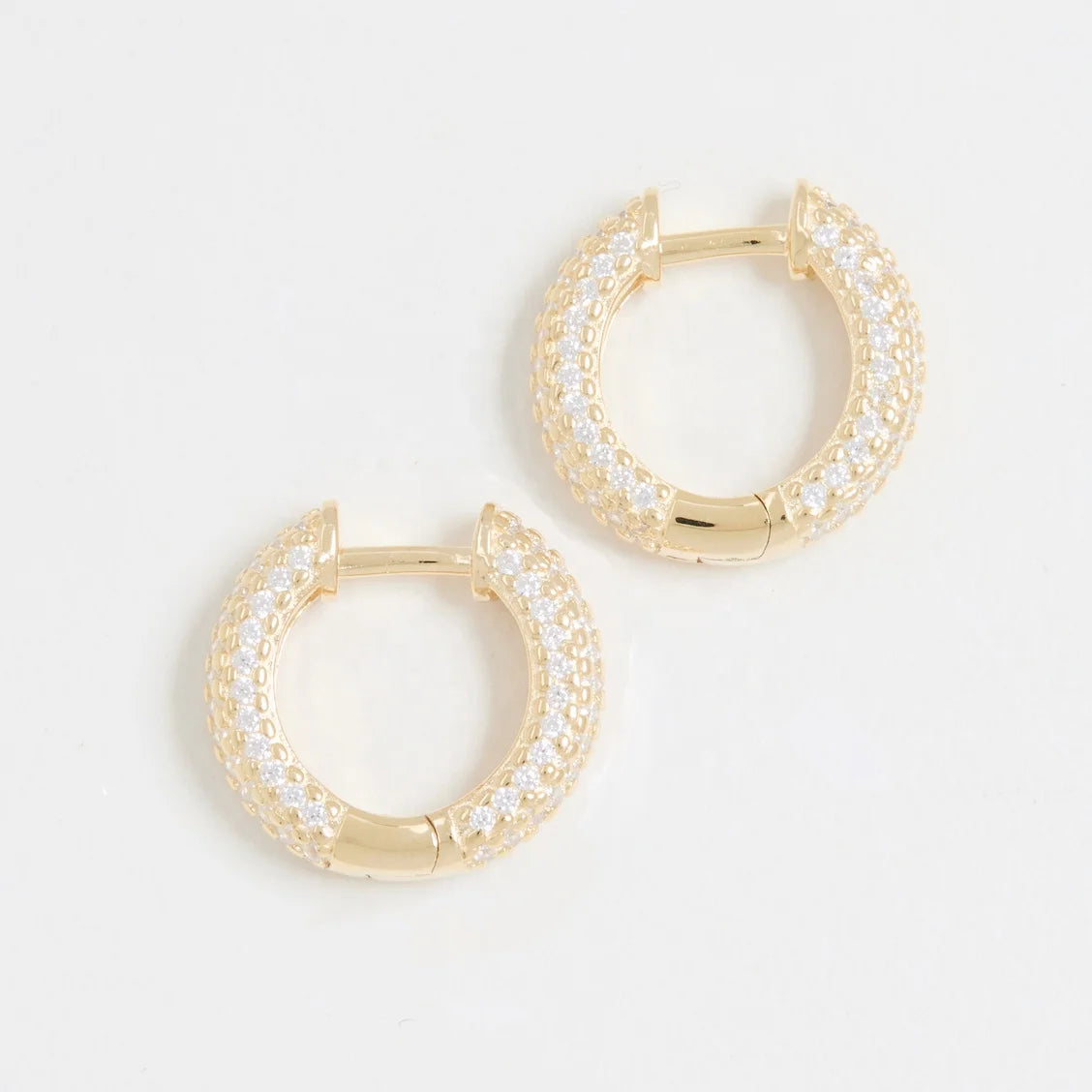 LOZRUNVE 925 Sterling Silver Hot Sale Full Pave Diamond CZ Dome Chunky Small Huggie Hoop Earring