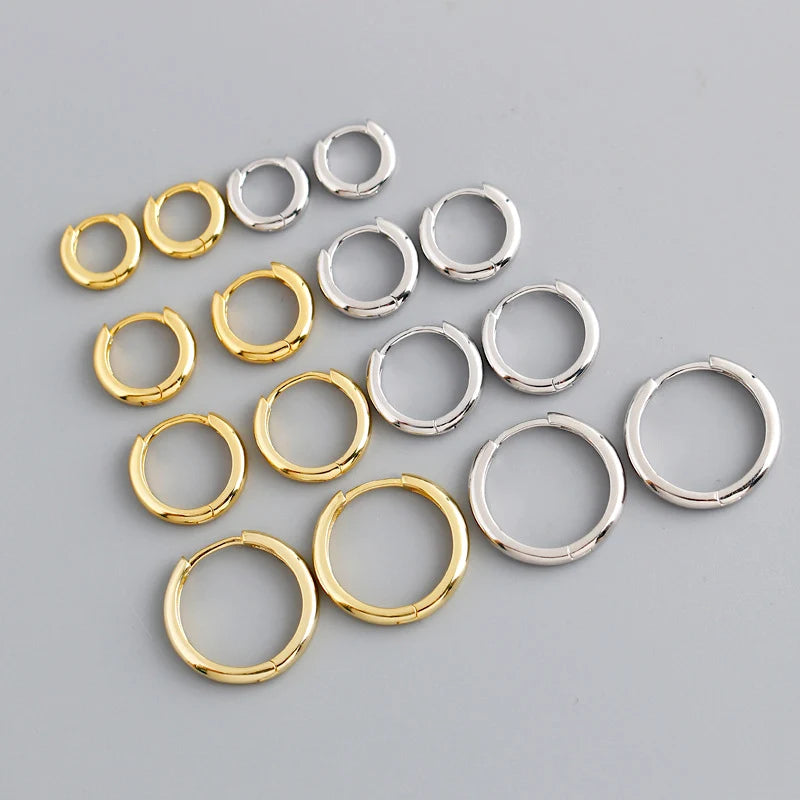 Fashion 925 Sterling Silver Pave Chunky Thick Small Big Large Men Earring Solid 18k Gold Plated Filled Hoop Women Earrings Hoops