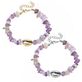 Crystal Shell Bracelets Set Natural Chip Gemstone Irregular Raw Beads Bangle for Women Girls