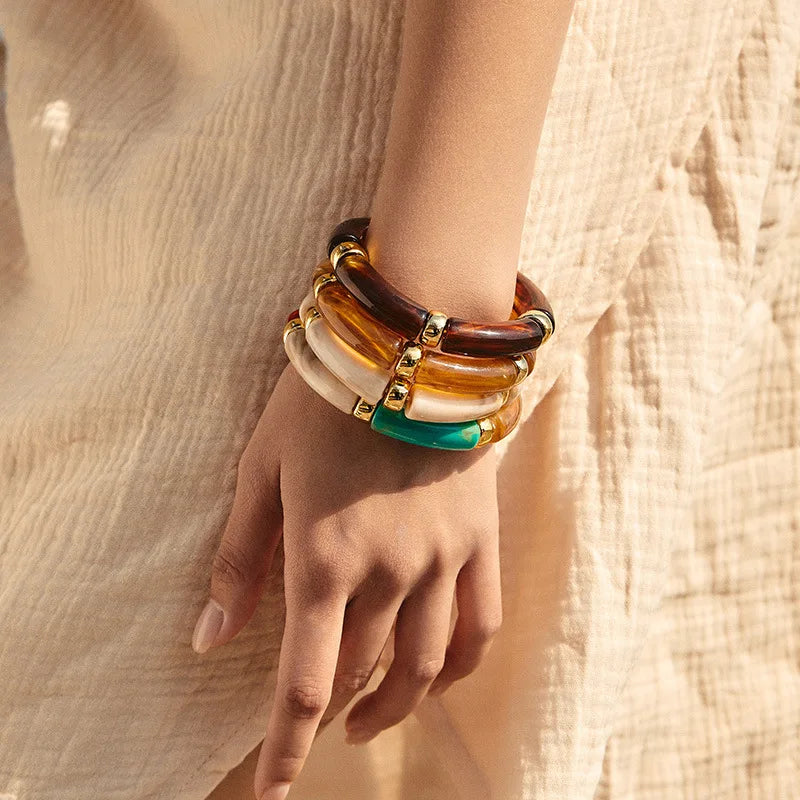 Meetyoo Wholesale Geometric Resin Bracelet Fashionable Acrylic Bracelet with Retro Design Marble Pattern Dyed Curved Bracelet