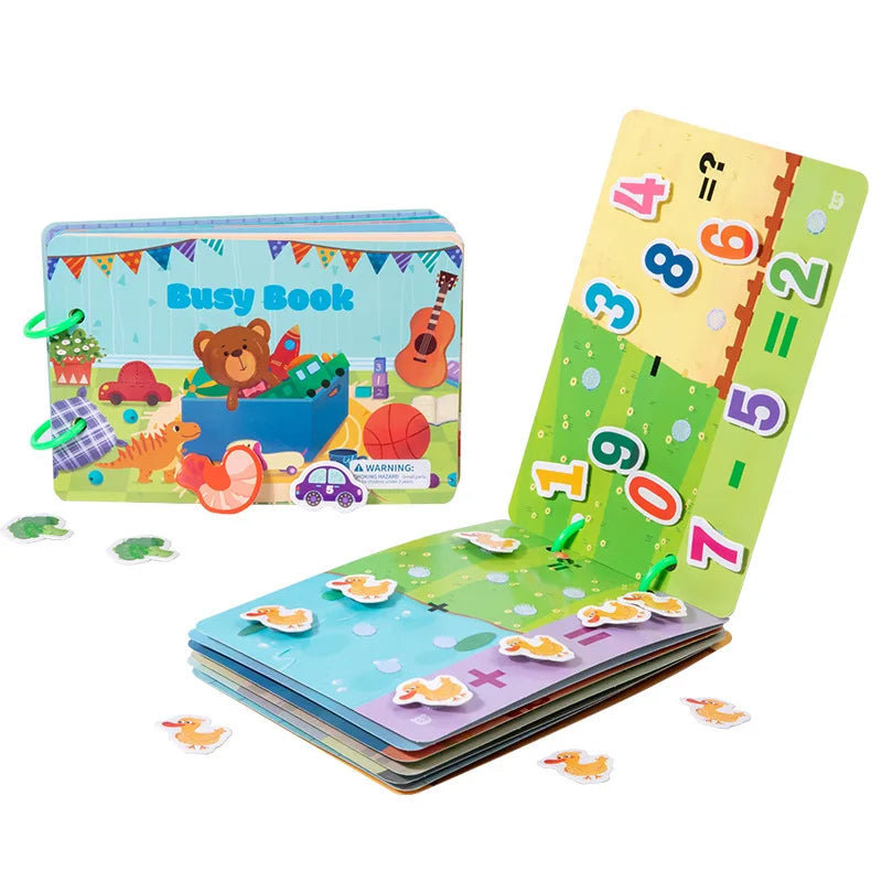 Children Wooden Busy Book Early Education Montessori Quiet Book Animal Traffic Cognitive English Math Learning Kids Wooden Toys