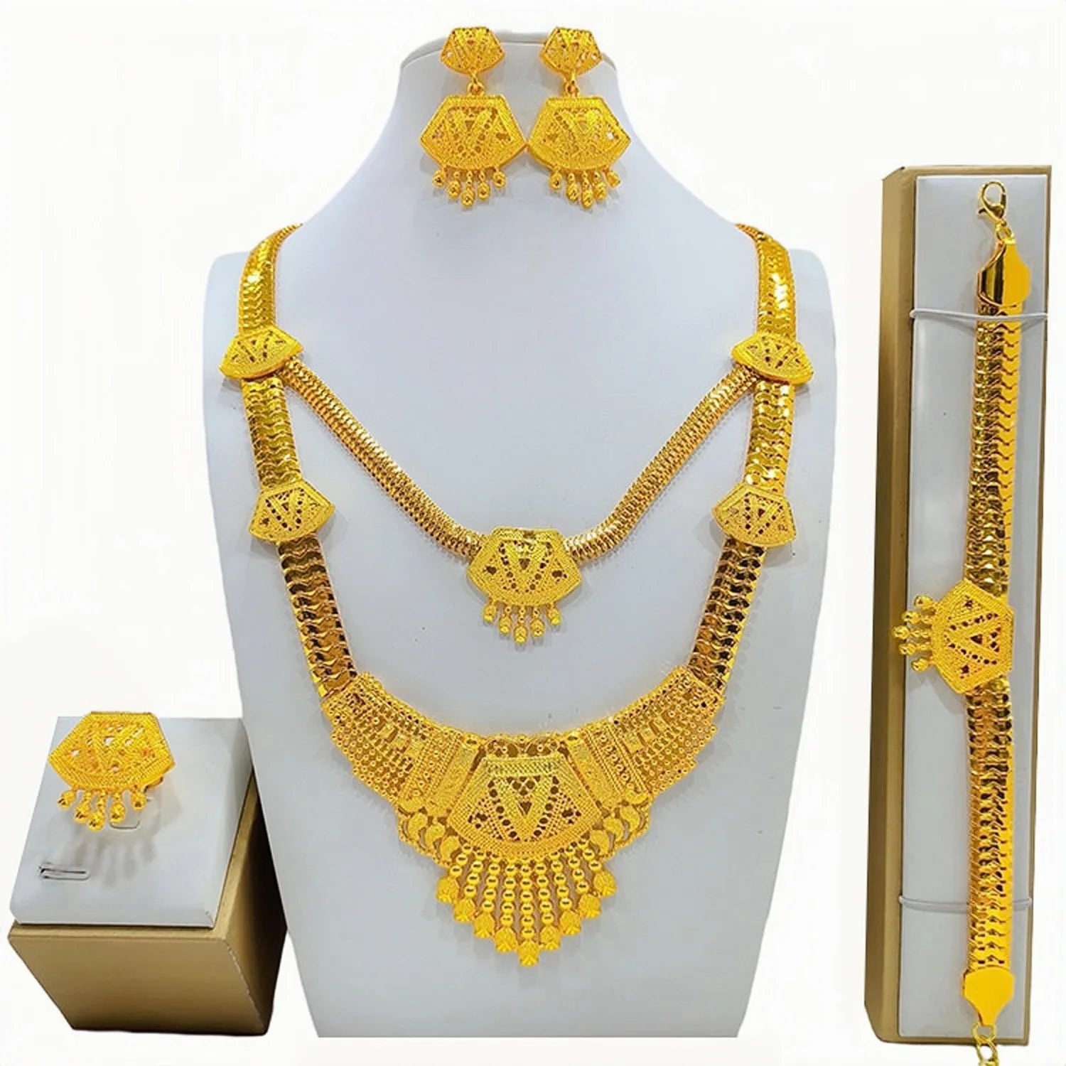 African Bridal Luxury Jewelry Wedding Dinner Party  Accessories Saudi Arabia Flower Plant Leaf Design Necklace Jewelry Set