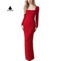 Custom Dress Manufacturer Elegant Rose Red Bodycon Long Sleeve Casual Dress Women Red Elegant Ladies Long Dress
