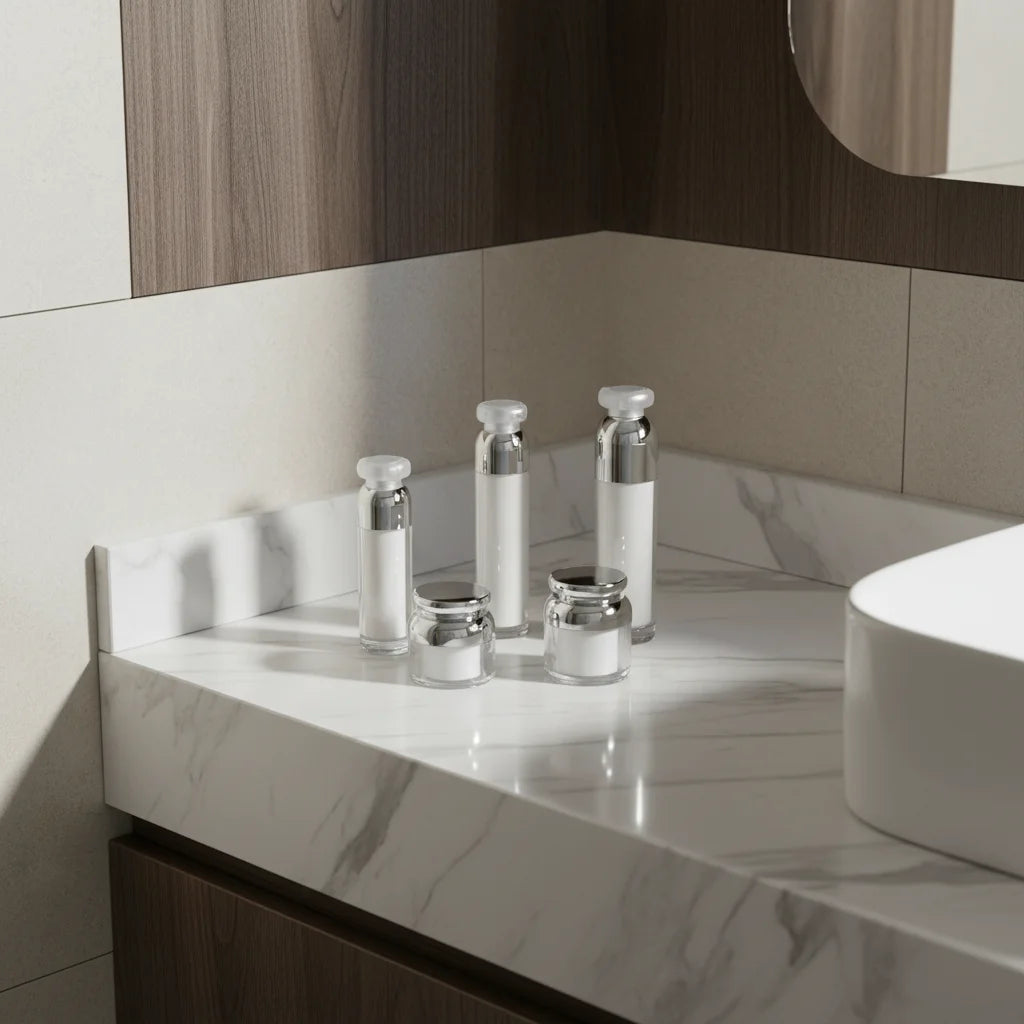 Luxury Plating Sliver Double Wall Acrylic Cosmetic Packaging Set Airless Lotion Pump Sprayer Bottle and Jar for Shipping Center