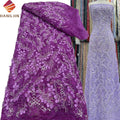 Luxury 3D Embroidered Pearls Mesh Tulle Lace Fabrics With Beaded Stones French Lace Fabric for Wedding Dress