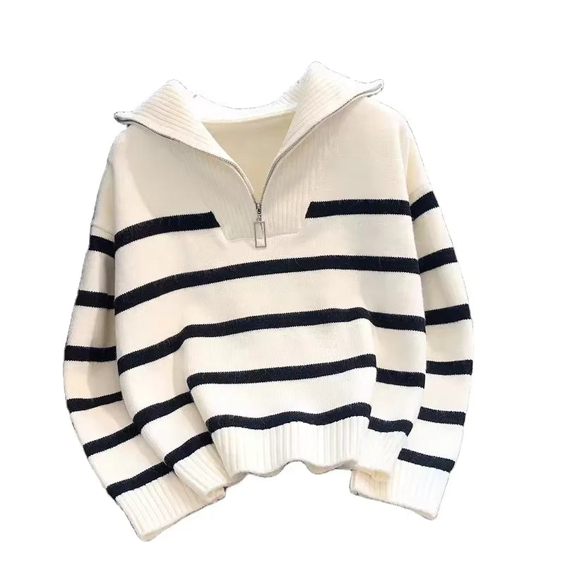 Women's Stylish Comfortable Long Sleeve Pullover Sweater with Front Logo Button Decoration Thickened Bottom for Autumn Winter