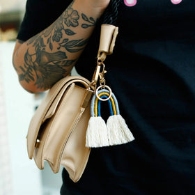 Boho rainbow Macrame Tassel Nordic Keychain Custom Women Bag Boho Decor Pendant Handmade Woven Tassel Macrame Rainbow Key Chain