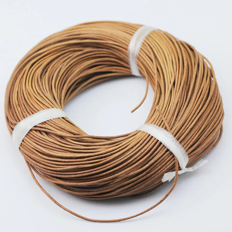 YOUYUE Genuine Round Leather Cord Braiding String Dark Brown Real Round Genuine Leather String Cord Rope