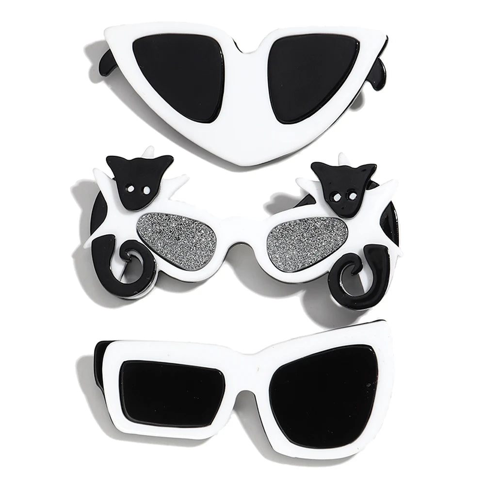 Interesting Cartoon cat Irregular Glasses Brooches Pin Accessory Fashionable Sunglasses Acrylic Geometric Brooch