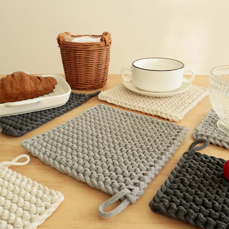 Square Hand Japanese Cotton Woven Heat Resistant Mats Plates Pot Coasters Coffee Tea Hot Drink Placemat Cup Mug Table Decoration
