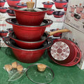 10PCS Non-stick Granite Coating Cooking Pot Die Casting Aluminum Casserole Nonstick Cookware Sets with Wooden Handle