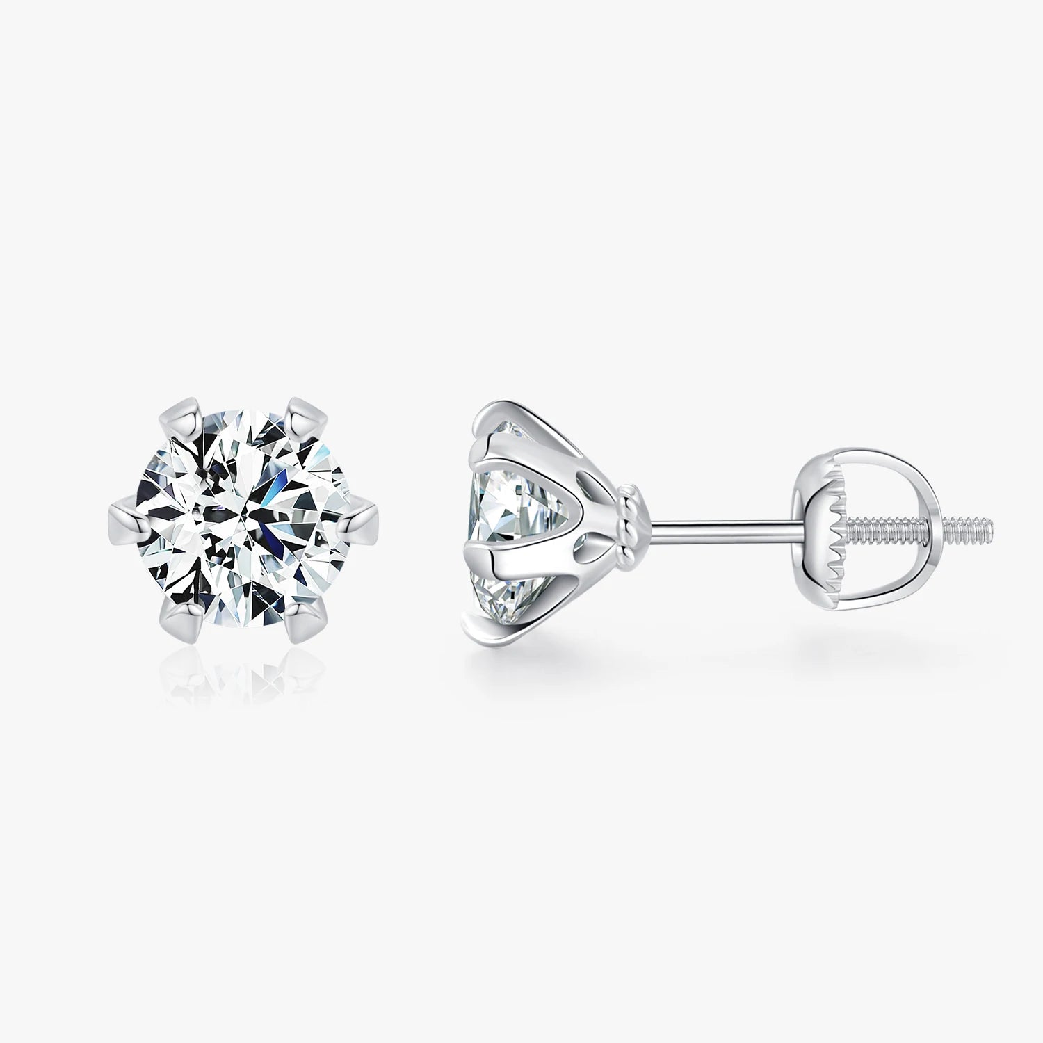 925 Sterling Silver Sparkling Wedding Platinum Plated Ear Studs for Women 1 Carat D Color Moissanite Stud Earrings