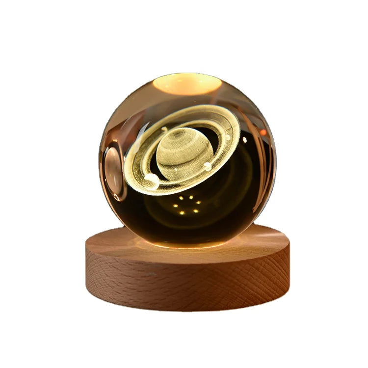 3D Laser Engraved Crystal Ball With Elegant Beechwood Light Base - Exquisite Art Piece for Home and Office Decor Crystal Craft