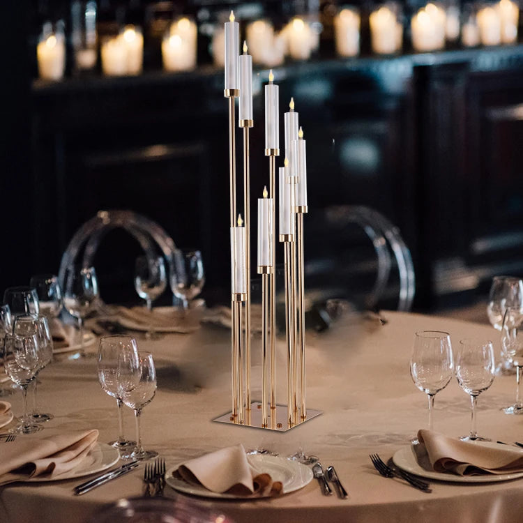 Zhuoyun 8 Arms Glass Tube Candle Stand Wedding Decoration Table Centerpiece Gold Metal Candelabra