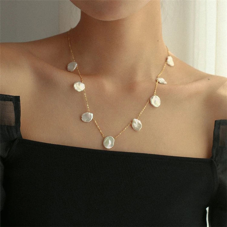 Aimgal New Arrival Retro Geometric Charm Necklace Natural Freshwater AA Grade Baroque Pearl Gold Plated Brass Fine Jewelry Women