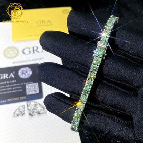 Synthetic Gems Unique Color Hip Hop Chain 925S 3mm 4mm 5mm 6.5mm Blue Green Moissanite Bracelet Tennis Chains 925S for Lady Gift