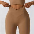Custom Fitness Yoga Pants Workout Women V Cut Crossover Waist High Waisted Crossover Leggings With Pockets