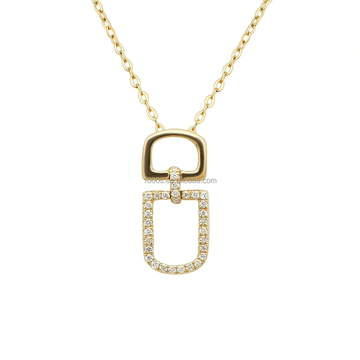 Wholesale Luxury 18K Real Gold Natural Diamond Necklace Geometry Rectangle Pendant Necklace Jewelry for Women
