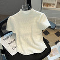 Boutique Wholesale 2025  Summer New Fashion Stand Up Collar Short Sleeved Knitted Short Women's T-shirt
