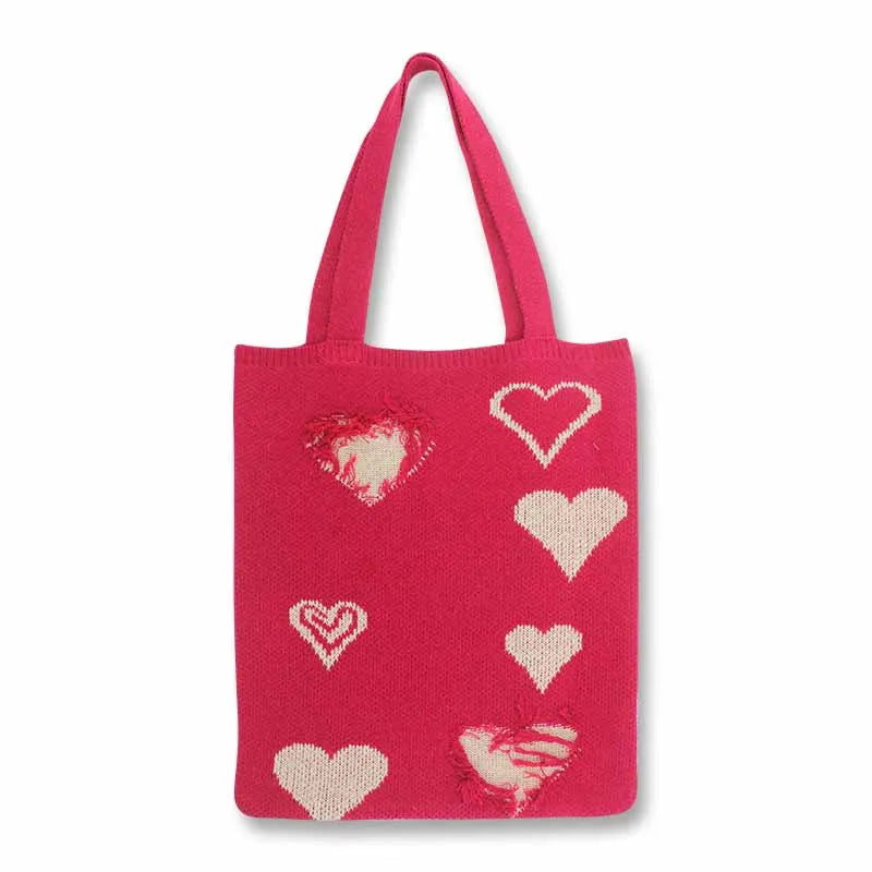 2023 New Polyester Tassels Design Large Capacity Knitted Geometric Pattern Lady Fashionable Two Handles Open Portable Tote Bags