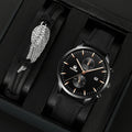 2 Pcs/Set Men Watch Bracelet Set Leather Quartz Wrist Watches Gift Set