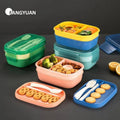 2022 Plastic 3 Layer 5 Compartment Sublimation Camping Food Containers Kids Children's Stackable Bento Lunch Box Set for Adults