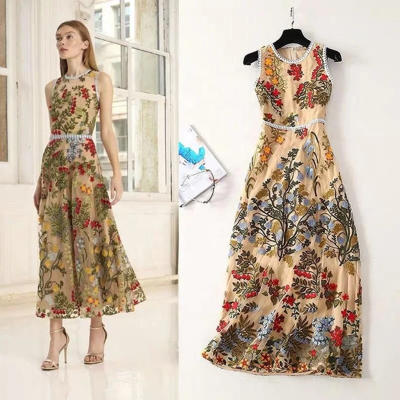 Luxury Haute Couture Fashion Vine Polyester Multicolor Embroidered Dubai Dress Embroidery Fancy Hollow Mesh Lace Fabric