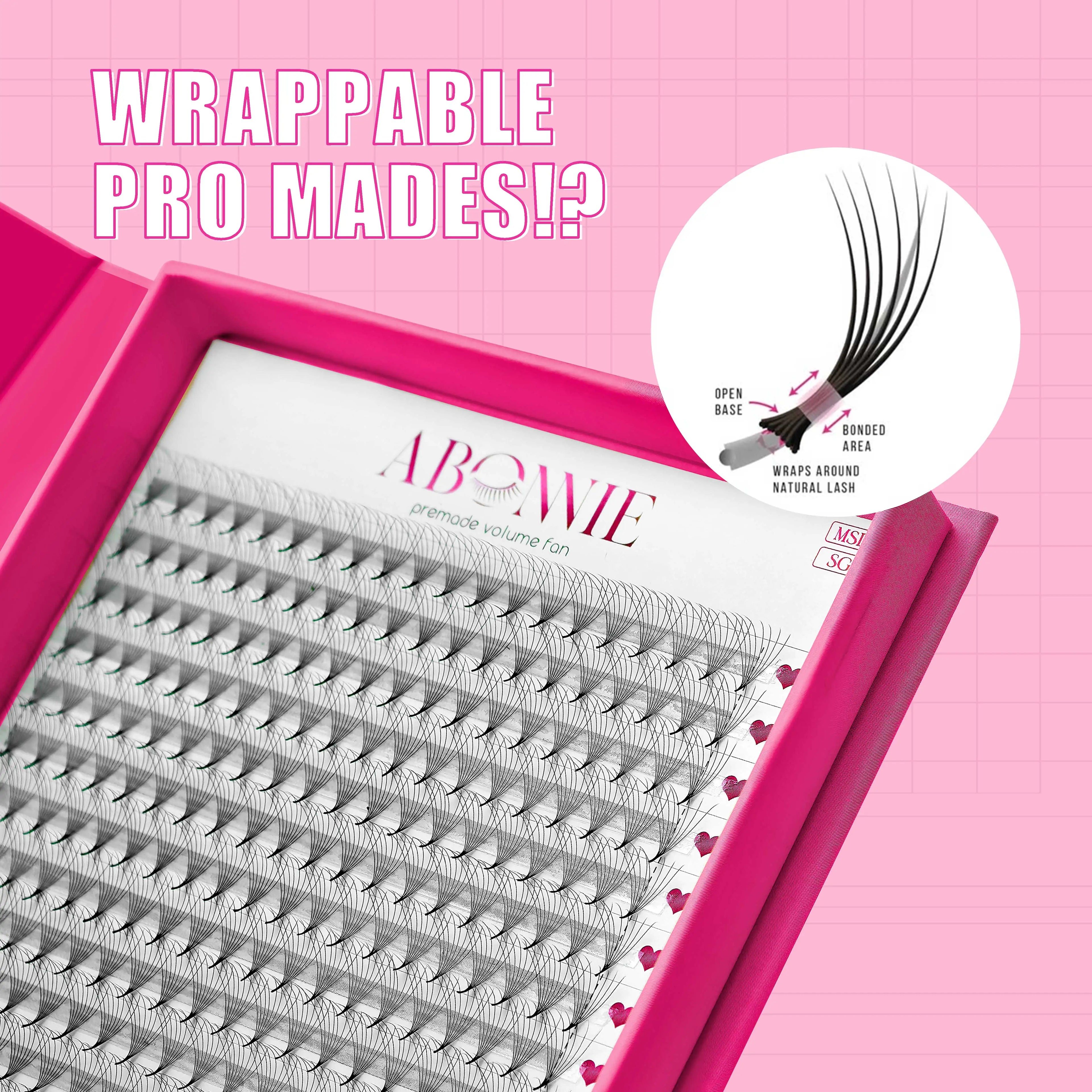 Abonnie Mink Pre-made Eyelash Extensions Long Short Stem Promade Fans Pointy Base Pre Made Lash Fans Wispy Premade Volume Fans
