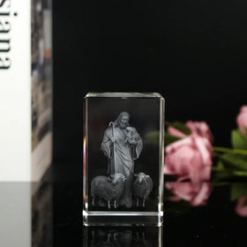 Custom Crystal Glass Cube Blank Religion Gifts With LED Light Base