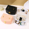 Leather Arc-shaped Cute Jewelry Box with Mirror Handle Jewelry case Drawer-style Stone Bracelets Jewelry Storage Packaging