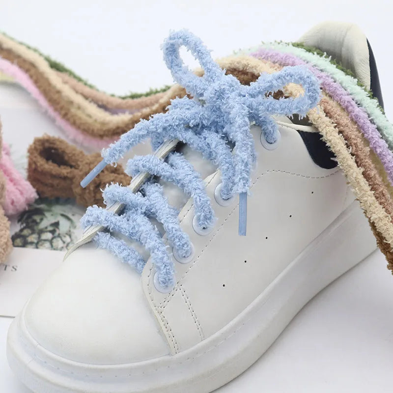 Christmas Colorful 7mm Flat Cozzy Shoelaces Fuzzy Polyester Laces for Sneakers 60-180cm Length