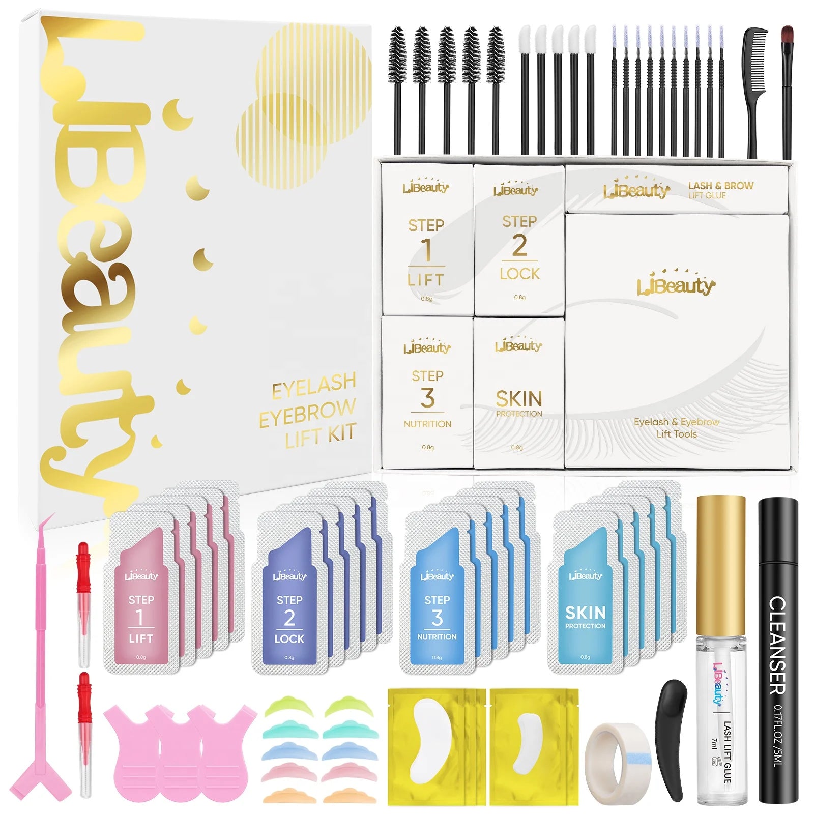Libeauty Private Label Eyelash and Eyebrow Lift Kit Sachet Lash Lift Perming Lash Lotions with Lash Lift Step 1 Step 2 Step 3