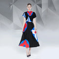 Fashion Bohemian Ruched Chiffon Woven Natural Waist Pleated Floral Digital Print Set Women Knee-Length Dresses