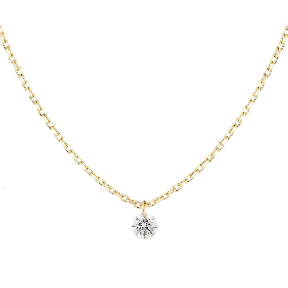 Laser Holed Diamond Necklace Round Brilliant Cut 0.1 Carat Rose Gold Lab Grown Diamond 14k Necklace Customization