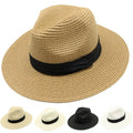WoZhen Stylish Summer Panama Sun Hat Straw Unisex Folding Sunshade Beach Caps