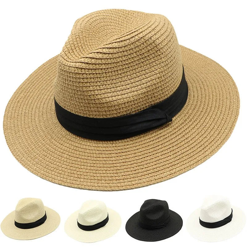 WoZhen Stylish Summer Panama Sun Hat Straw Unisex Folding Sunshade Beach Caps