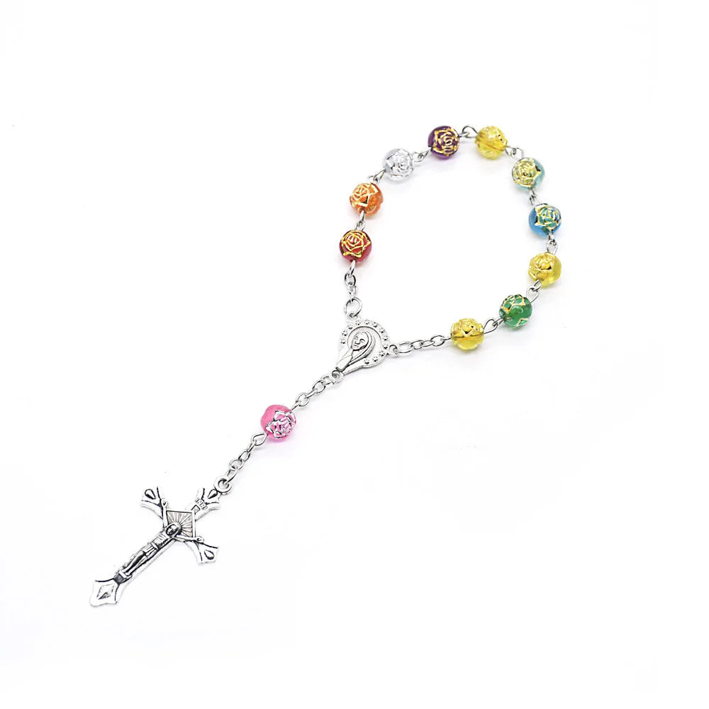 2025 Crystal stainless steel jesus pearls catholic rosary beads bracelet