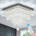 Remote Control Crystal LED Ceiling Lamp for Bedroom Square Light for Bar Application Middle Sized