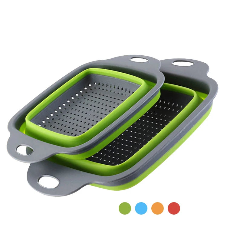 2025 Hot Sale Telescopic Folding Drain Basket Silicone Washing Vegetable & Fruit Basket for Kitchen Collapsible Drain Basket