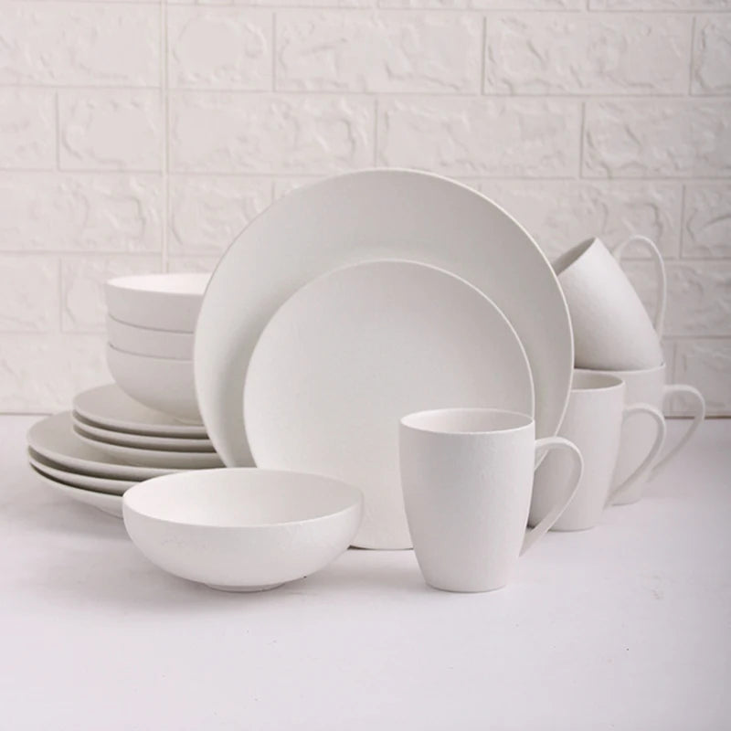 Custom Nordic Ceramic Tableware Set Chinese Style Frosted White Matte Ceramic Plates Bowl Dinnerware Set