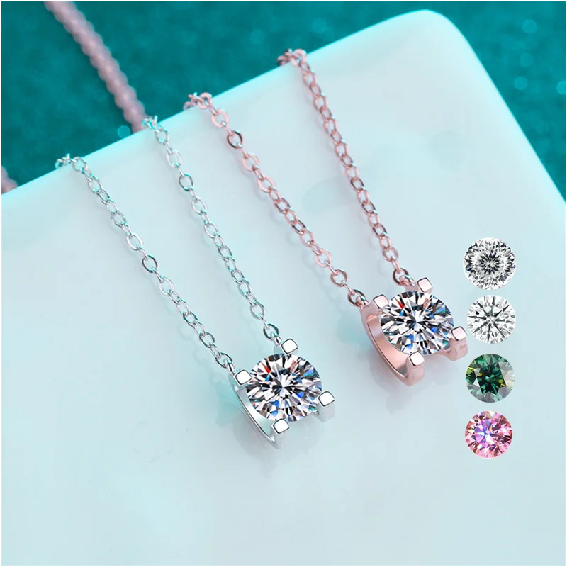 Fashion Jewelry Custom Luxury 2ct Moissanite Diamond Necklace 925 Sterling Silver Solitaire Clavicle Chain Adjustable Women