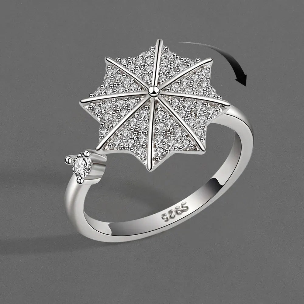 Adjustable Open CZ Diamond Rotatable Umbrella Spinner Anxiety Ring Calming Worry Relieving Anxiety Stress Fidget Diamond Ring